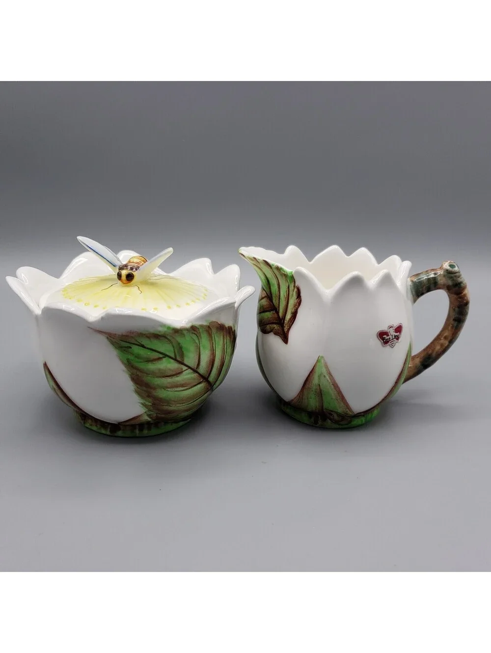 Vintage Lefton Bee Line Creamer & Sugar Set Bumble Bee Ceramic #1291 Japan